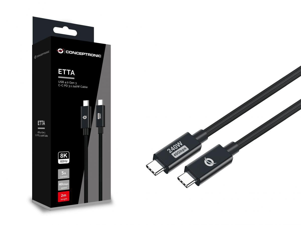 Conceptronic ETTA04B20 USB 4.0 Gen 3 C-C PD 3.1 240W Ladekabel 2m
