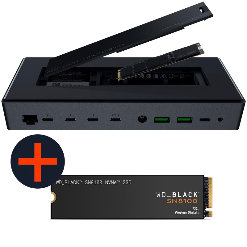 He Do günstig Kaufen-Razer Thunderbolt™ 5 Dock Chroma | 4K Tripple Display + M.2-Speicherslot + WD_BLACK SN8100 NVMe SSD 2TB M.2 2280 PCIe 5.0. Razer Thunderbolt™ 5 Dock Chroma | 4K Tripple Display + M.2-Speicherslot + WD_BLACK SN8100 NVMe SSD 2TB M.2 2280 PCIe 