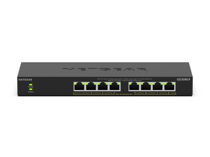Netgear 8-Port Poe Gigabit Ethernet Unmanaged Essentials Switch (Gs308lp): Mit 8 X Poe+ Bei 60 W, Erweiterbar, Desktop-, Wand- Oder Rack-Befestigung Gs308lp-100Eus