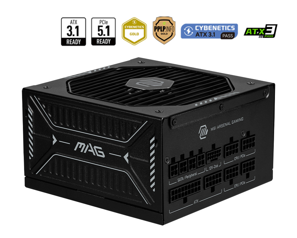 MSI MAG A850GLS PCIE5 850 Watt ATX 3.1 PCIe 5.1 80+ Gold Netzteil 135mm Lüfter