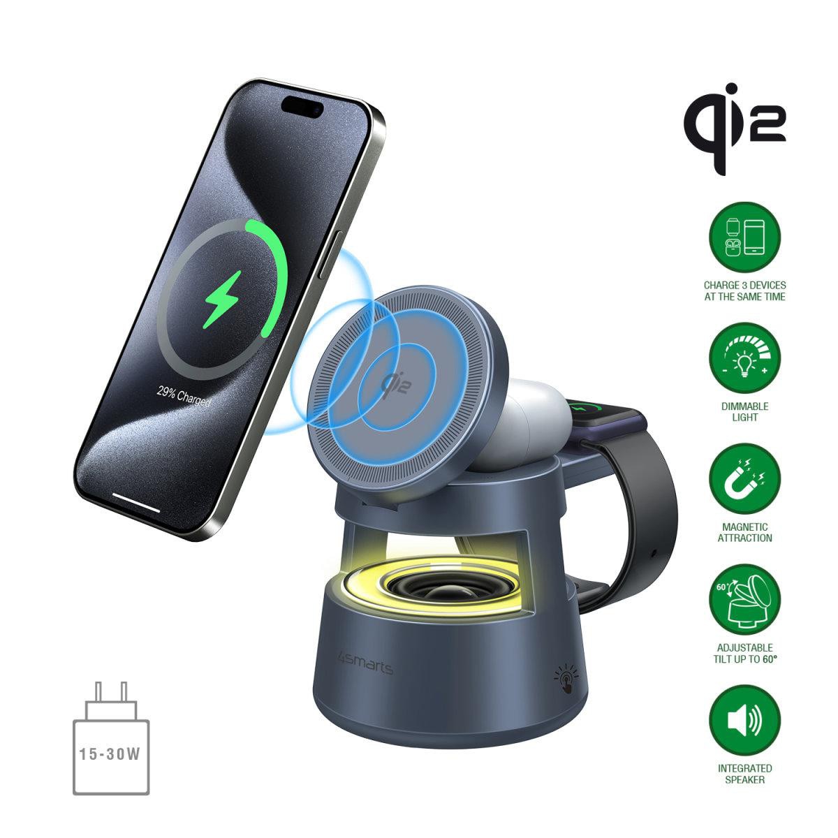 4smarts Qi2 Charging Station Aura Sound Spacegrau