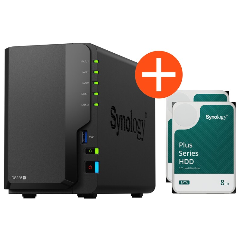 HDD günstig Kaufen-Synology DS225+ NAS System 2-Bay 8 TB inkl. 2x 4 TB Synology HDD HAT3300-4T. Synology DS225+ NAS System 2-Bay 8 TB inkl. 2x 4 TB Synology HDD HAT3300-4T <![CDATA[• 2GHz Intel Celeron J4125 - 4 Kern-Prozessor • 2GB DDR4 RAM • 2x 2,5