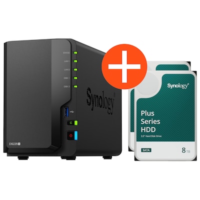Synology DS225+ NAS System 2-Bay 16 TB inkl. 2x 8 TB Synology HDD HAT3320-8T
