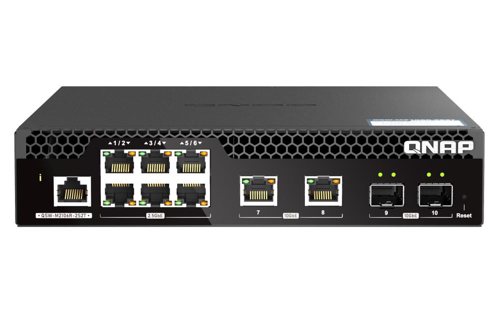 QNAP QSW-M2106R-2S2T 6 port 2.5Gbps, 2 port 10Gbps SFP+, 2 ports 10GbE RJ45 Switch