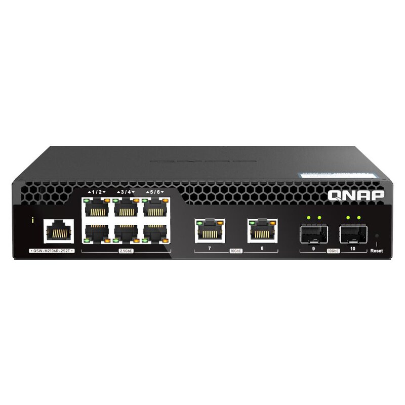 Original 4 günstig Kaufen-QNAP QSW-M2106R-2S2T 6 port 2.5Gbps, 2 port 10Gbps SFP+, 2 ports 10GbE RJ45 Switch. QNAP QSW-M2106R-2S2T 6 port 2.5Gbps, 2 port 10Gbps SFP+, 2 ports 10GbE RJ45 Switch <![CDATA[• Original QNAP Zubehörartikel • Herstellerteilenummer / SKU: QSW-M2106R-2S2T •