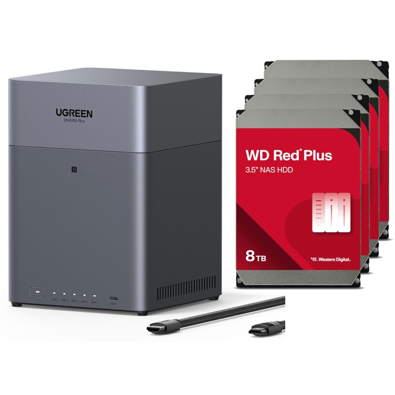 UGREEN NASync DH4300 Plus NAS System 4-Bay 32TB inkl. 4x WD WD80EFPX NAS HDD - 8 TB