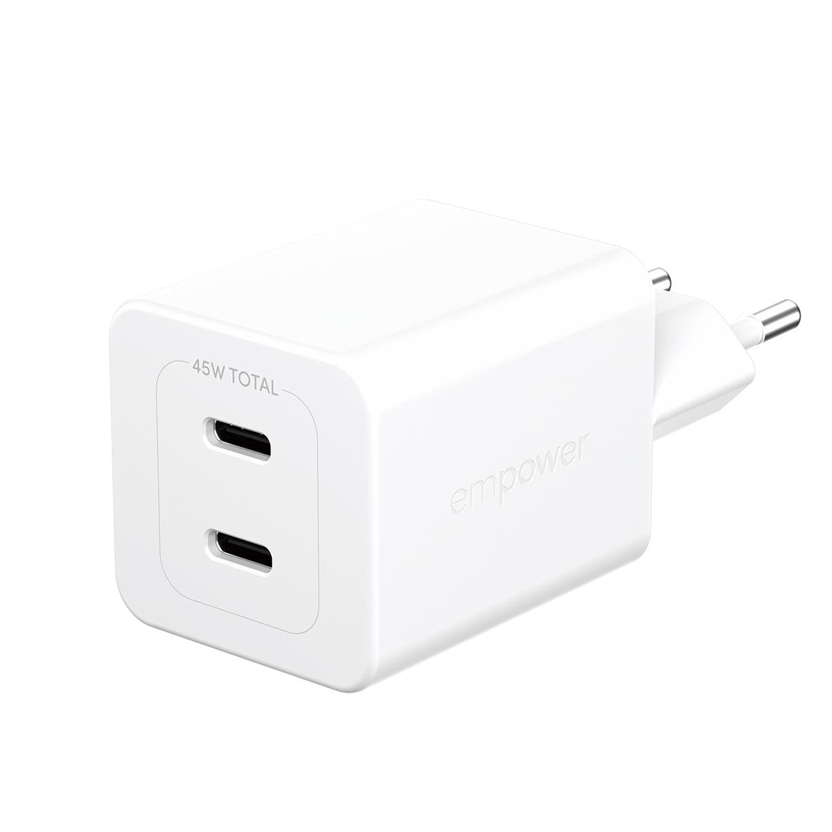 empower by PanzerGlass® Turbo 45W Ladegarät inkl. 2x USB-C EU Anschluss Silber Weiß