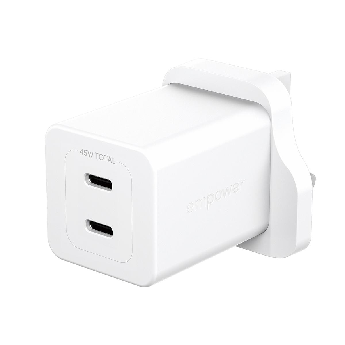 empower by PanzerGlass® Turbo 45W Ladegarät inkl. 2x USB-C UK Anschluss Silber Weiß
