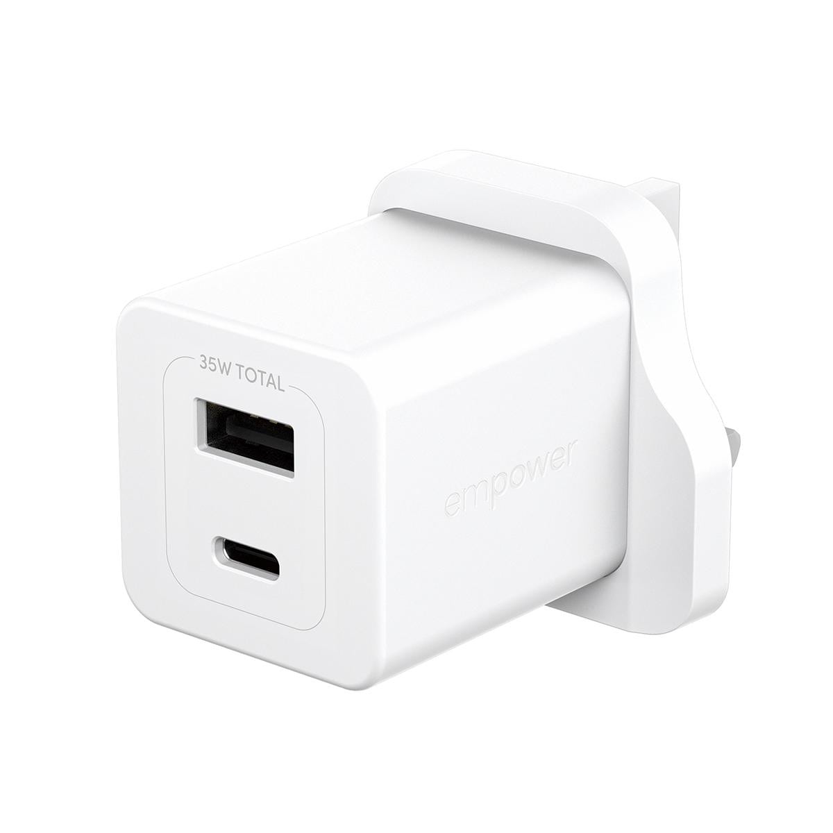 empower by PanzerGlass® Turbo 35W Ladegarät inkl. USB-C + USB-A UK Anschluss Silber Weiß