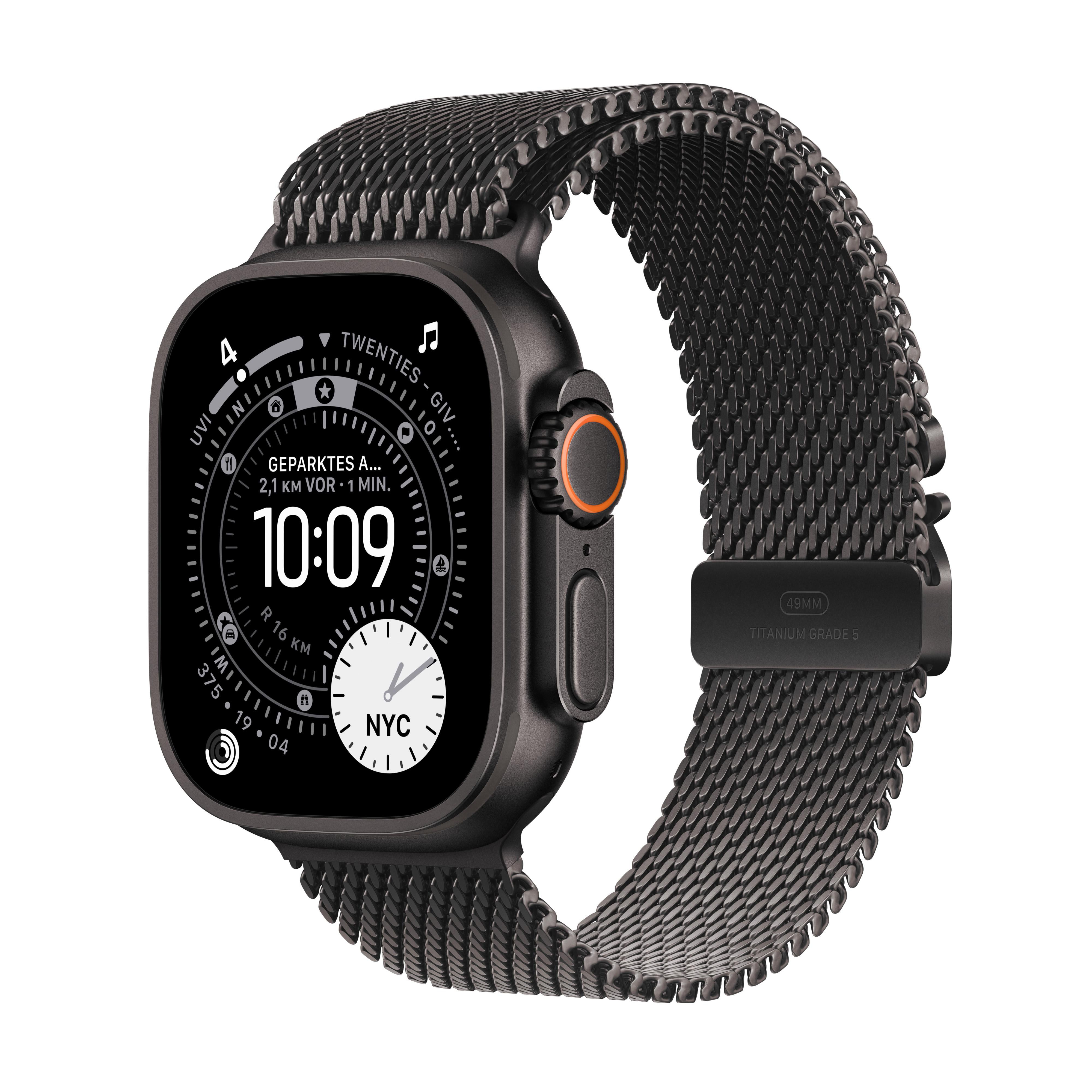 Apple Watch Ultra 3 GPS + Cellular 49mm Black Titanium Case with Black Titanium Milanese Loop - Medium