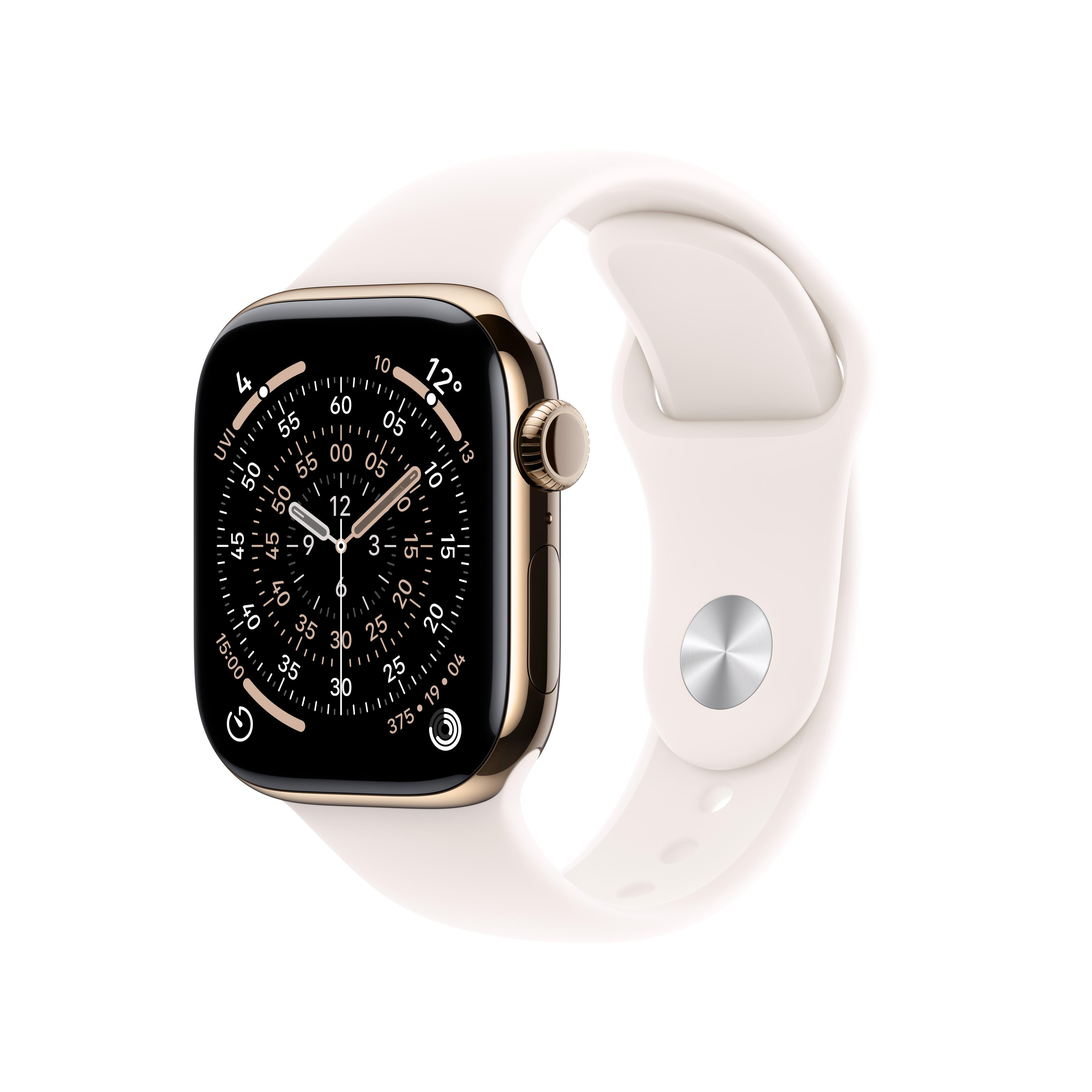 Apple Watch Series 11 GPS + Cellular 42mm Gold Titanium Gehäuse mit Sport Band (light blush) - S/M