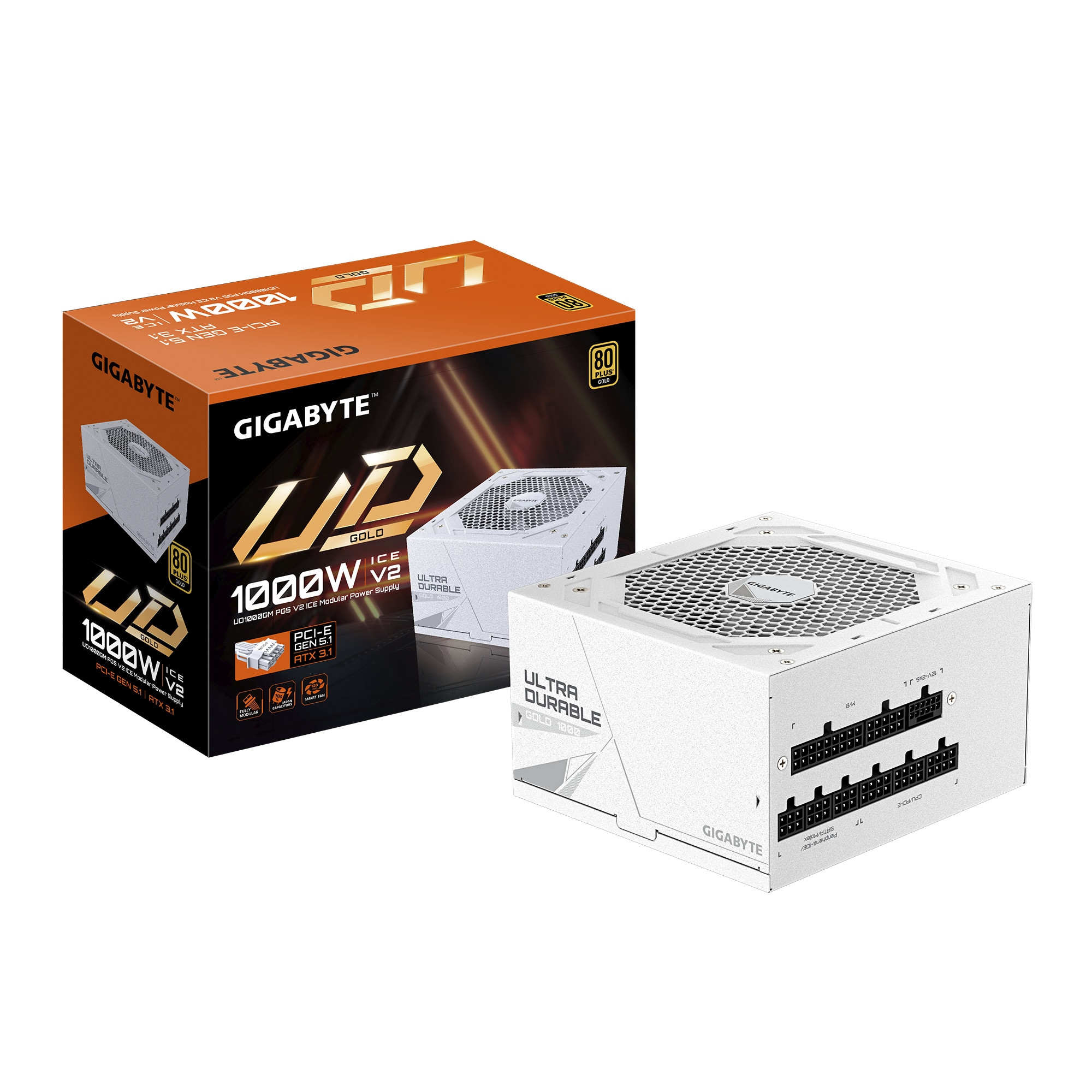 GIGABYTE UD1000GM PG5 V2 ICE 1000W ATX Netzteil, 80+ Gold, PCIe5.1, ATX3.1 voll modular