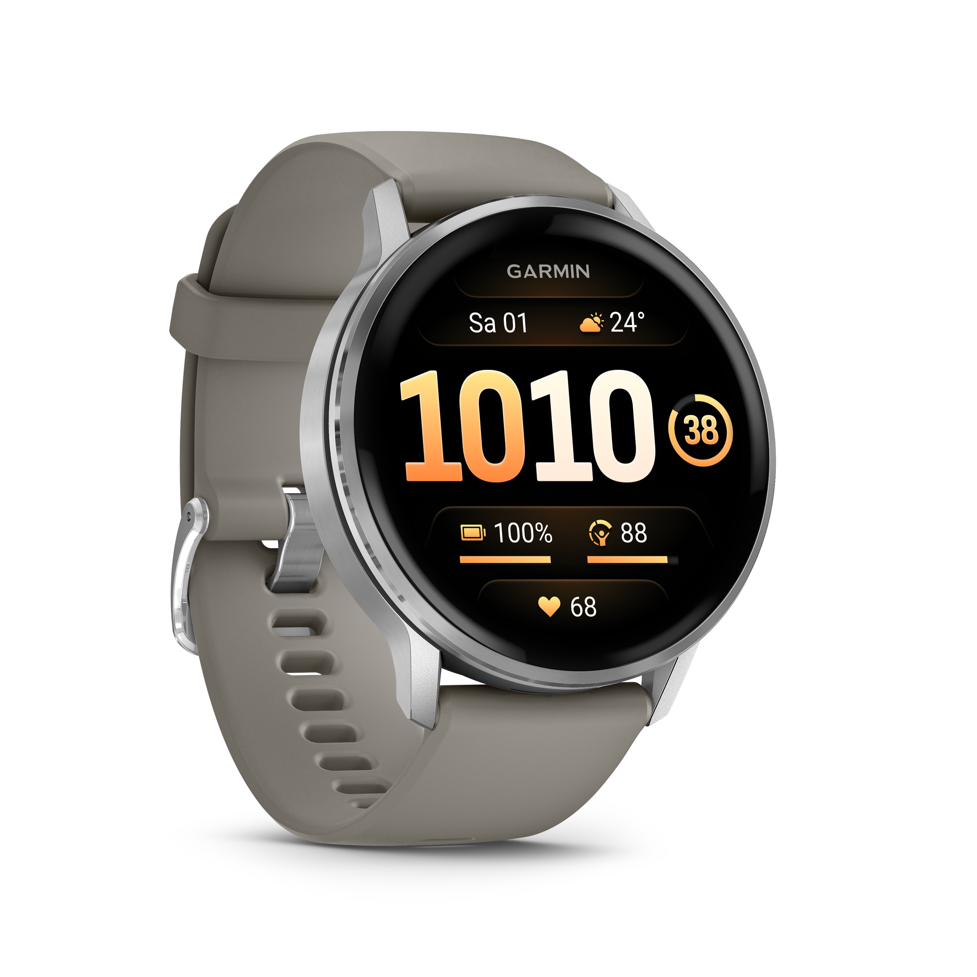 Garmin Venu® - 45 Mm Schwarz/ Mit Schnellwechsel-Silikon-Armband 22 Mm Grau Größe 4 Silber - Image 4