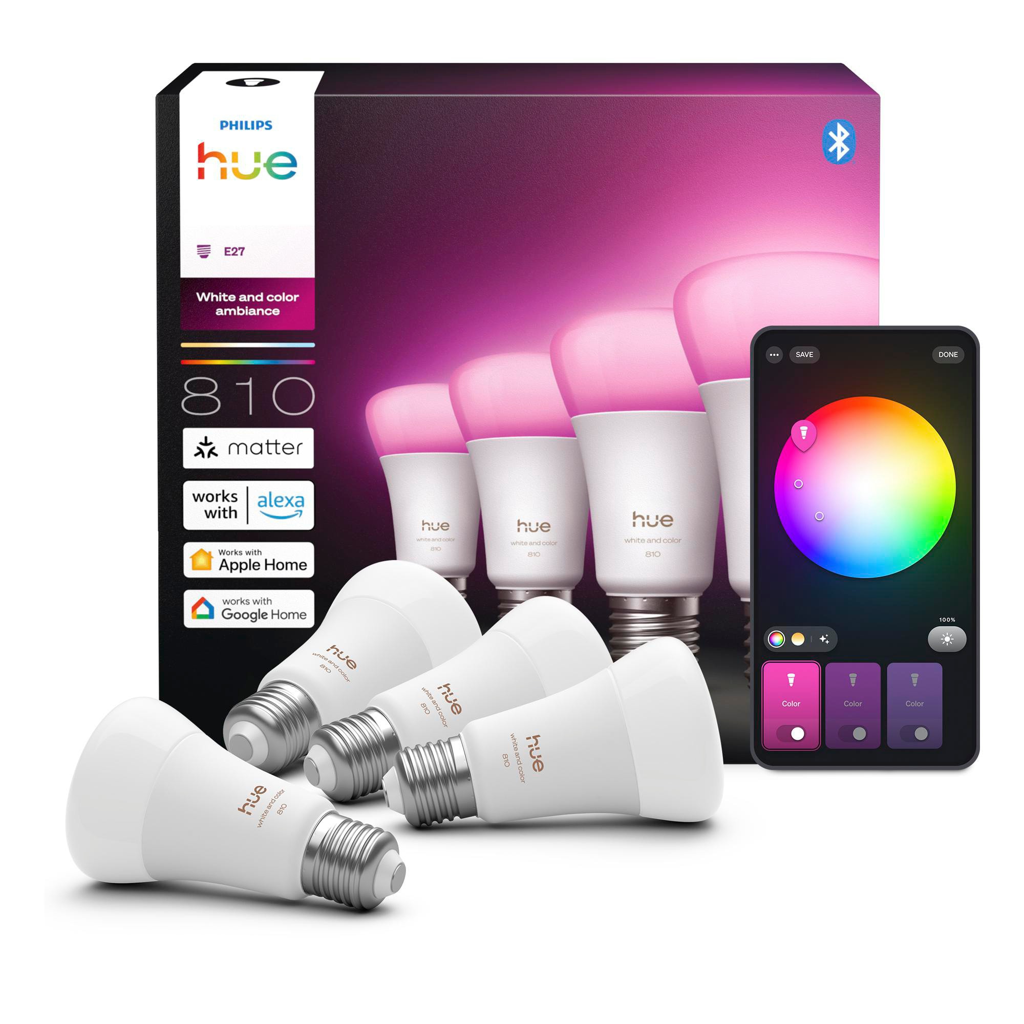 Philips Hue A60 E27 LED-Lampe 810 lm White and Color Ambiance, 4er-Pack - Bild 3