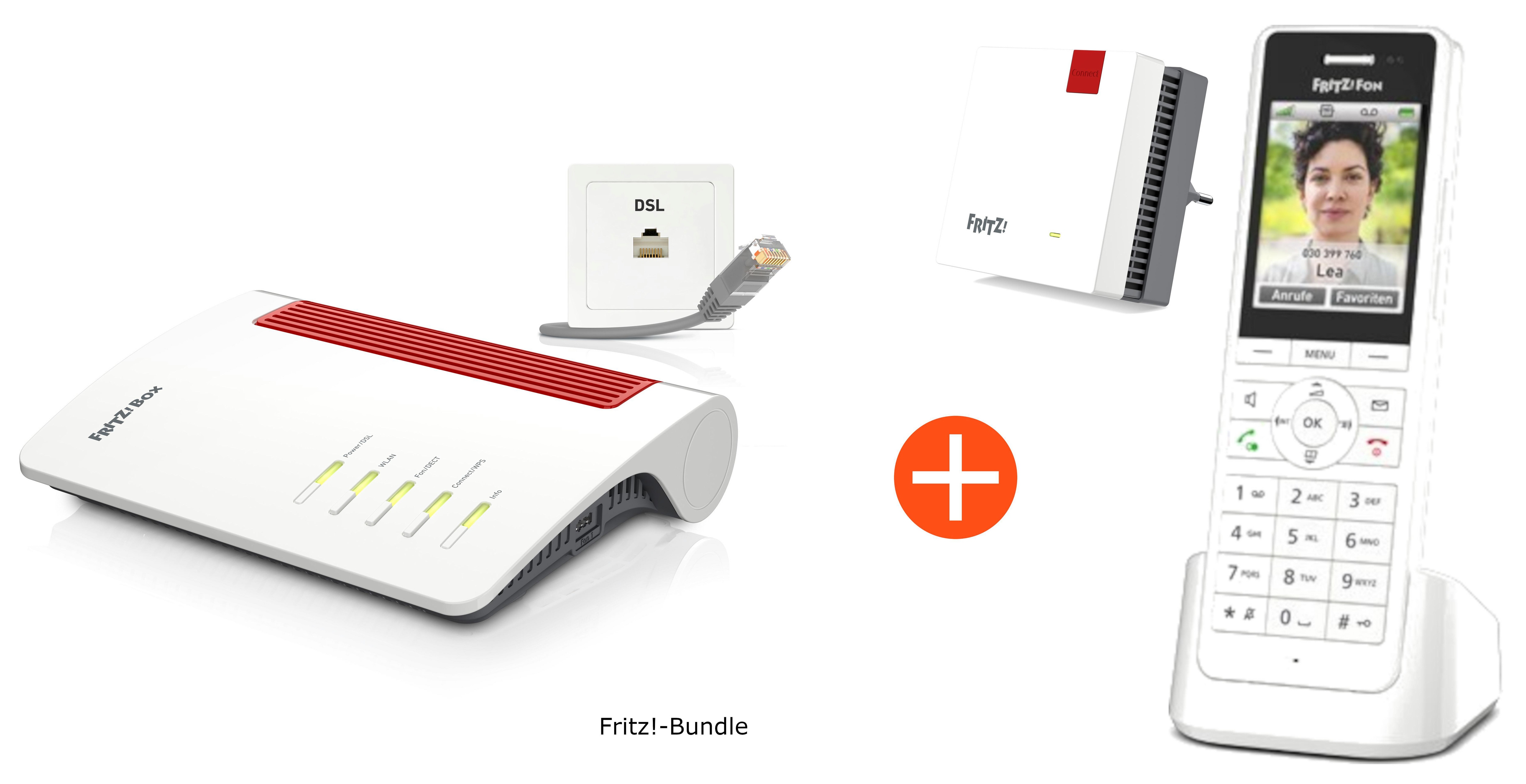 Fritz!-Bundle aus FRITZ!Box 7690 + FRITZ!Fon X6 weiß + FRITZ!Repeater 1200 AX