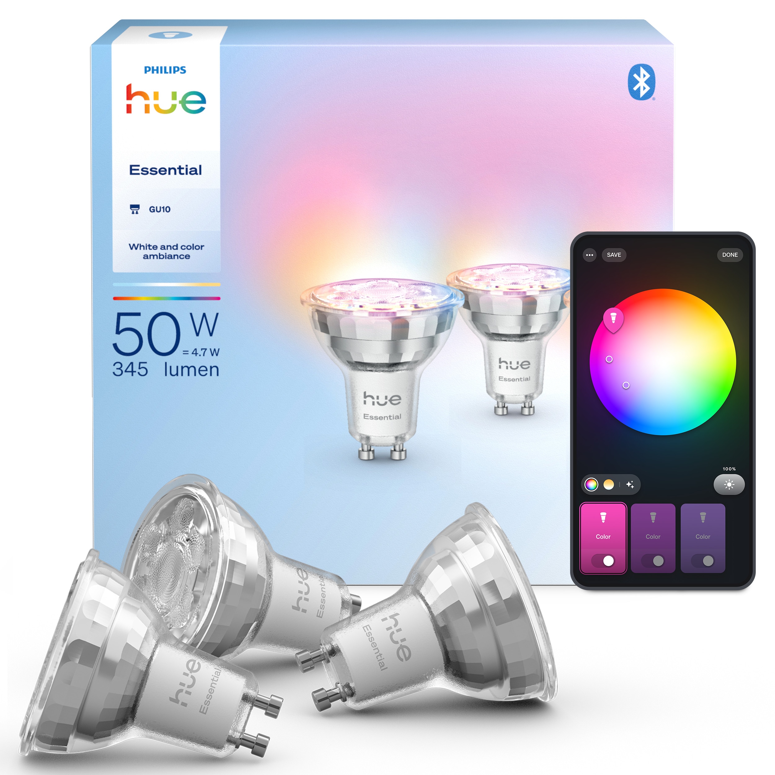 Philips Hue Essential White and Color Ambiance GU10 4,7W LED Lampe - 9er-Set - Bild 4