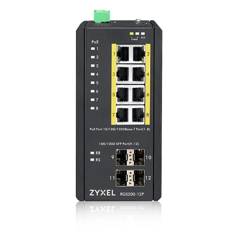 SFP günstig Kaufen-ZyXEL RGS200-12P-ZZ0101F Gigabit Managed PoE Switch, 8x RJ-45, 4x SFP+, PoE. ZyXEL RGS200-12P-ZZ0101F Gigabit Managed PoE Switch, 8x RJ-45, 4x SFP+, PoE <![CDATA[• Managed Switch • 8 RJ45-Ports (8x GB-LAN) • Zusätzliche Ports: 4x SFP • Kühlung: passiv]]>.