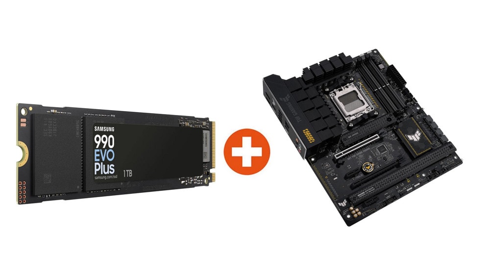 Samsung 990 EVO Plus NVMe 2.0 SSD 1 TB M.2 2280 TLC + ASUS TUF B650-PLUS ATX Mainboard Sockel AM5 M.2/USB3.2