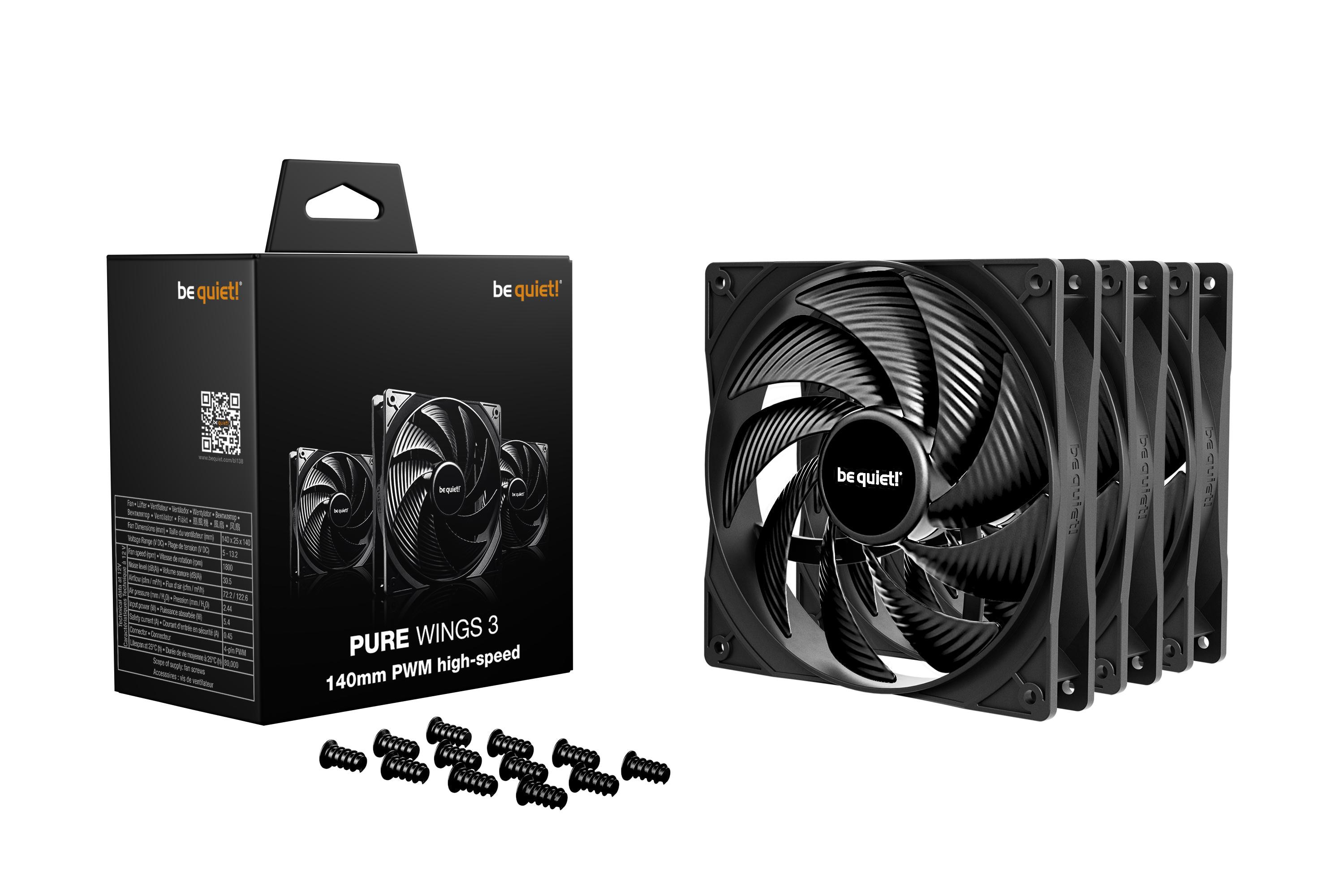 be quiet! Lüfter Pure Wings 3 PWM HS Triple Pack - 140mm Gehäuselüfter