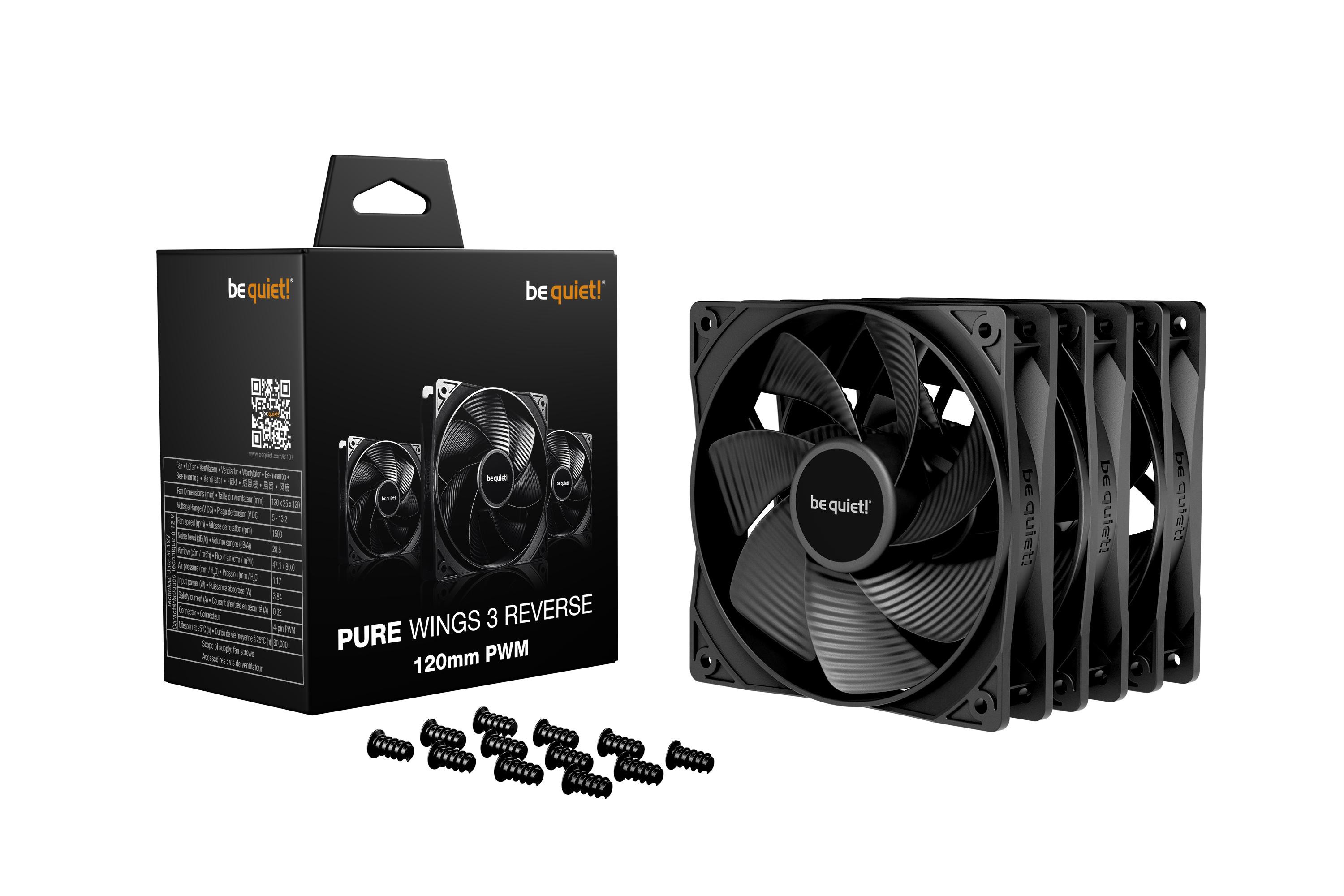 be quiet! Lüfter Pure Wings 3 Reverse PWM Triple Pack - 120mm Gehäuselüfter
