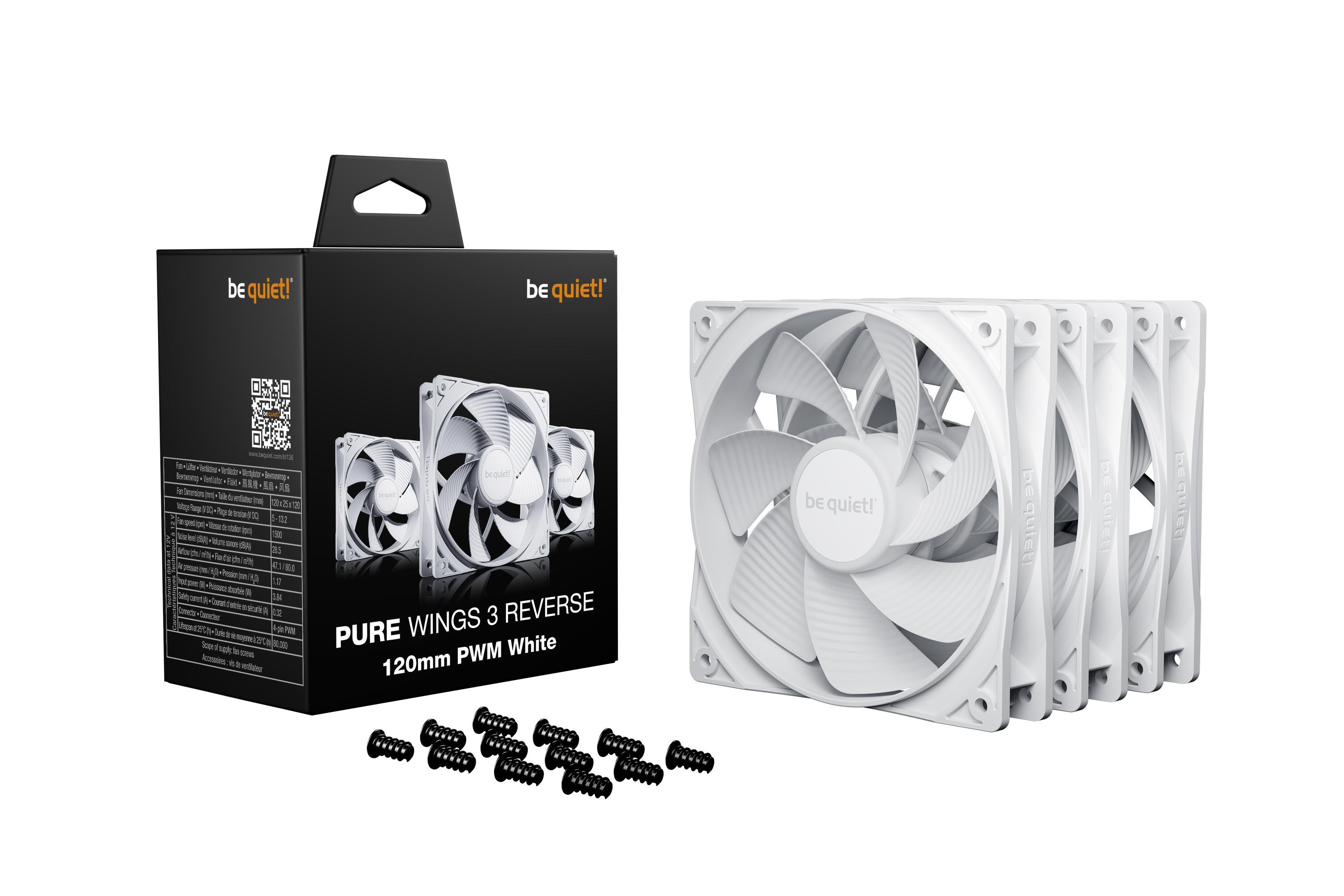 be quiet! Lüfter Pure Wings 3 Reverse PWM Weiß Triple Pack - 120mm Gehäuselüfter