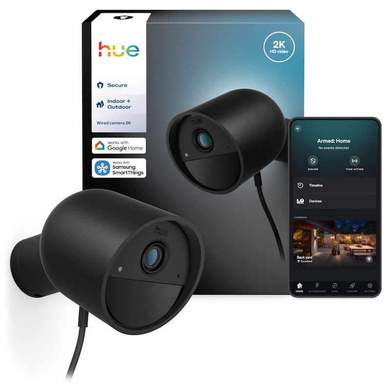 RA auf günstig Kaufen-Philips Hue Secure kabelgebundene Kamera 2K-Videoauflösung schwarz. Philips Hue Secure kabelgebundene Kamera 2K-Videoauflösung schwarz <![CDATA[• Einsatzbereich: innen und aussen - Stromversorgung: Netzteil • Auflösung: 2.560 x 1.440 • Nachtsich