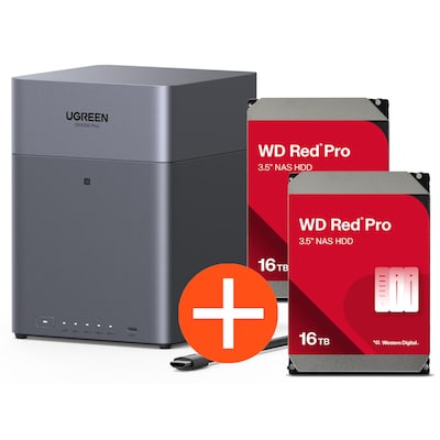 UGREEN NASync DH4300 Plus NAS System 4-Bay 32TB inkl. 2x WD WD161KFGX NAS HDD - 16 TB