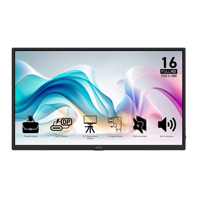 MSI  Pro MP165DE E6 39,6cm (15,6″) FHD IPS Mobiler Monitor 16:9 HDMI/USB-C mit DP und PD15W | 04711377318648