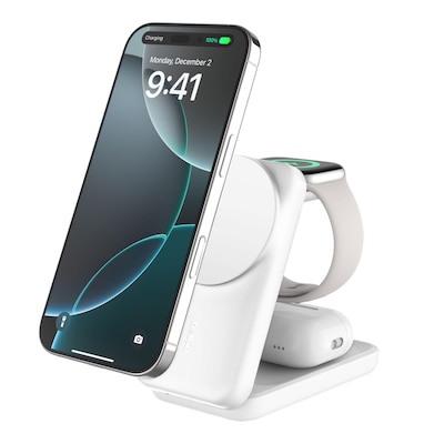 Image of Belkin UltraCharge faltbare magnetische 3-in-1-Ladestation mit Qi2 25W weiß, eckig