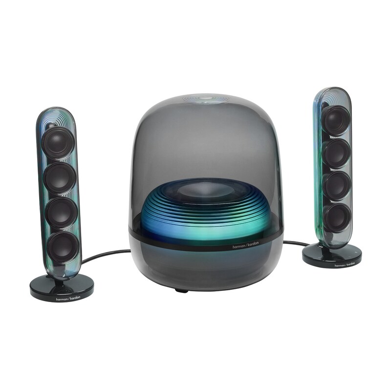 schwarz günstig Kaufen-Harman Kardon SoundSticks 5 schwarz. Harman Kardon SoundSticks 5 schwarz <![CDATA[• Übertragung: Bluetooth - Farbe: Schwarz • Ladefunktionen: • Abmessungen: 23.8 cm B x 28.3 cm H x 23.8 cm T, 0.8 kg Gewicht • Lieferumfang: Netzkabel , Bedienungsanleitung,