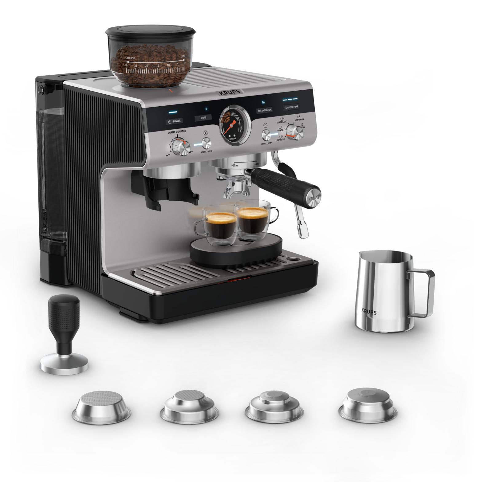 Krups XP801T Precision Siebträgermaschine 1550 Watt Schwarz Edelstahl