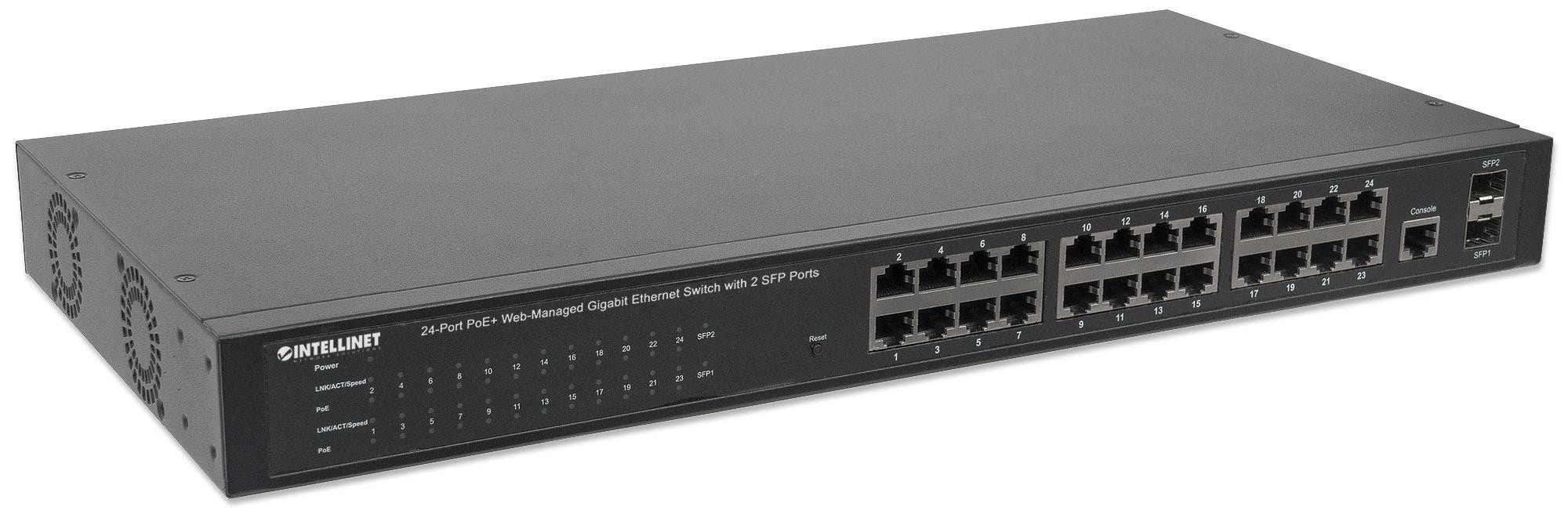 Intellinet 24-Port Gigabit Ethernet PoE+ Web-Managed Switch mit 2 SFP-Ports