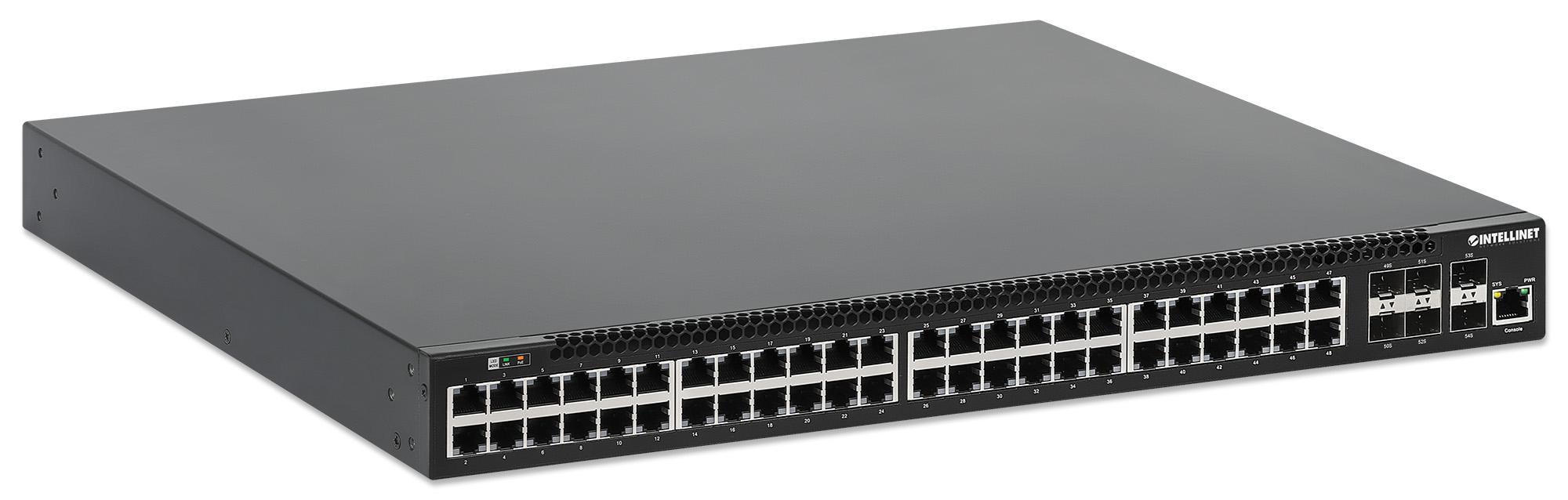 Intellinet 54-Port L3 Fully Managed PoE+ Switch mit 48 Gigabit Ethernet-Ports und 6 SFP+ Uplinks