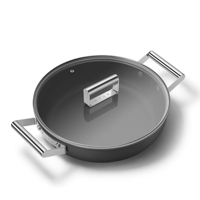 Smeg Schmorpfanne mit Glasdeckel 50's Style 28 cm 2 Griffe Schwarz