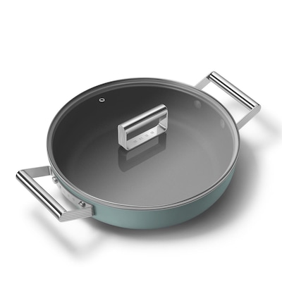 Smeg Schmorpfanne mit Glasdeckel 50's Style 28 cm 2 Griffe Emerald Green