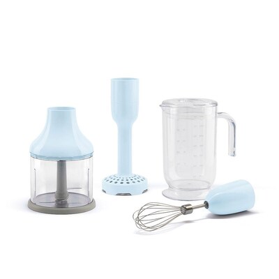 SMEG HBAC11PB 4er-Set, XXL-Mixbecher, Zerkleinerer, Kartoffelstamper, Schneebesen Pastellblau