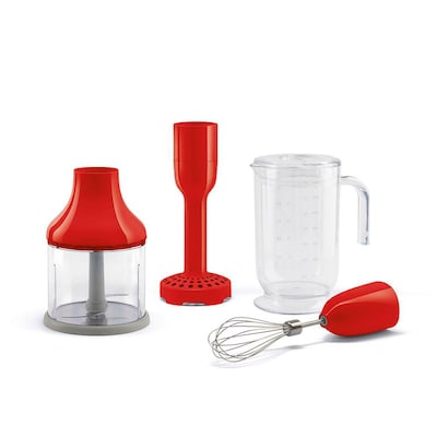 SMEG HBAC11RD 4er-Set, XXL-Mixbecher, Zerkleinerer, Kartoffelstamper, Schneebesen Rot