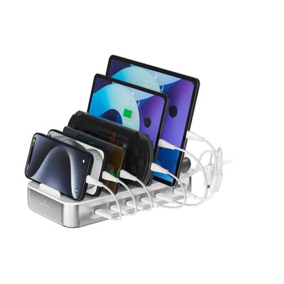 Image of 4smarts Ladestation Team 100W 5C/1A inkl 6 Kabel, silber