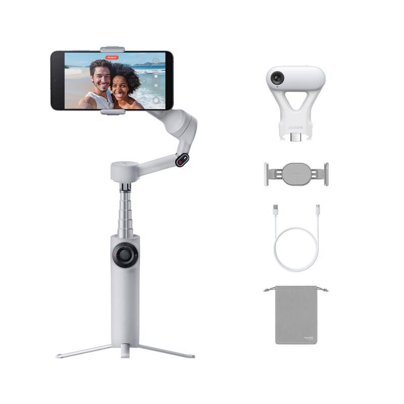 Stick günstig Kaufen-Insta360 Flow 2 AI Tracker Bundle Stone Gray. Insta360 Flow 2 AI Tracker Bundle Stone Gray <![CDATA[• Original Insta 360 Zubehörartikel • Unbegrenztes 360°-Schwenk-Tracking • Selfie-Stick, Stativ und Powerbank integriert • Extrem flüssige Stabilisierung]]
