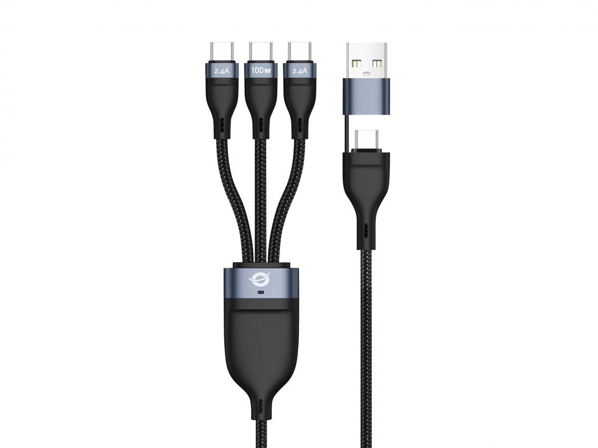 Conceptronic ETTA06B15C 3-in-1 USB-C-Datenkabel, 1,5 m, 100 W Schnellladung, USB 2.0, 5 A, mit E-Mark-Chip