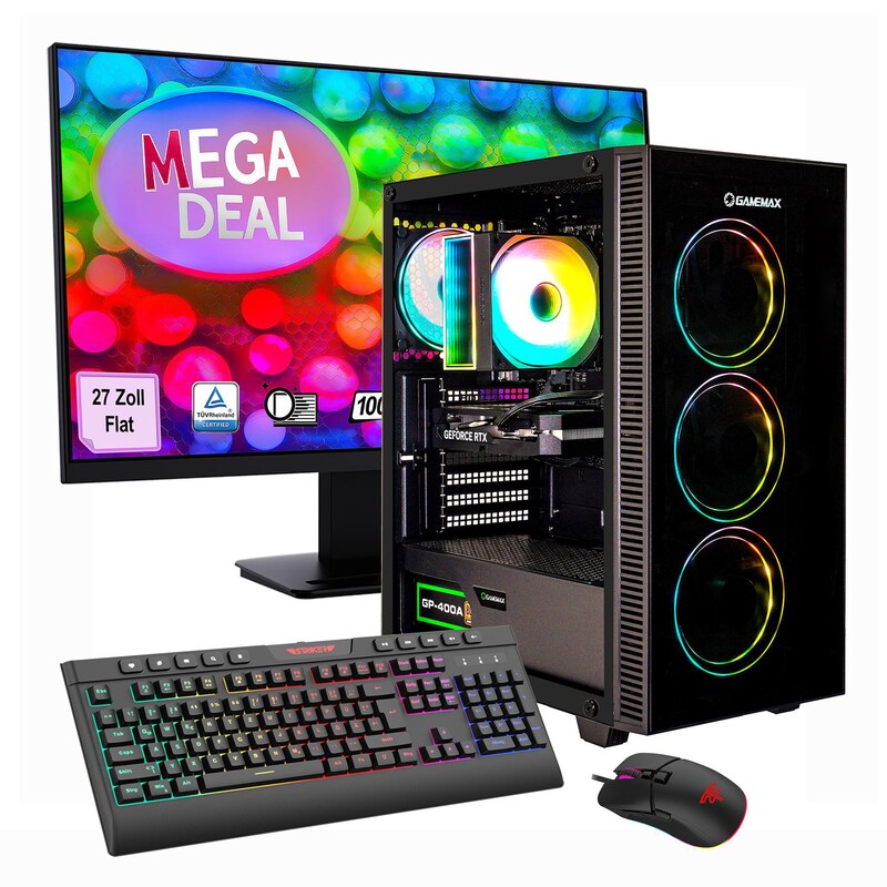 LED Set günstig Kaufen-Hyrican GAMEMAX MegaDeal Draco XD SET26923 7794 Ryzen 5 5500 16GB 1TB SSD RTX 5060 Win11 + MSI PRO MP273A LED-Monitor, 69cm (27"). Hyrican GAMEMAX MegaDeal Draco XD SET26923 7794 Ryzen 5 5500 16GB 1TB SSD RTX 5060 Win11 + MSI PRO MP273A LED-Monitor, 6