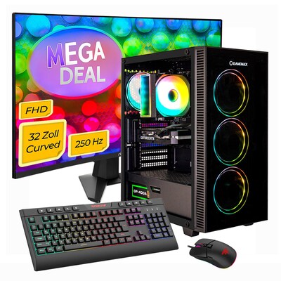 HYRICAN  GAMEMAX MegaDeal Draco XD SET26924 7794 Ryzen 5 5500 16GB 1TB SSD RTX 5060 Win11 + MSI MAG 32C6X Curved Monitor 80cm (32″) | 04045643126942