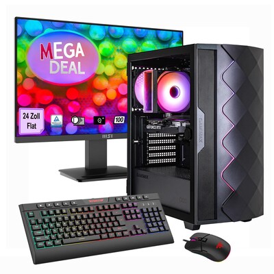 HYRICAN  GAMEMAX MegaDeal Diamond BK SET2695 7795 Ryzen 5 5500 16GB 1TB SSD RTX 5050 + MSI PRO MP2412 Monitor 60cm (24″) | 04045643126959