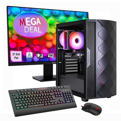 HYRICAN  GAMEMAX MegaDeal Diamond BK SET2696 7795 Ryzen 5 5500 16GB 1TB SSD RTX 5050 + MSI PRO MP273A LED-Monitor, 69cm (27″) | 04045643126966