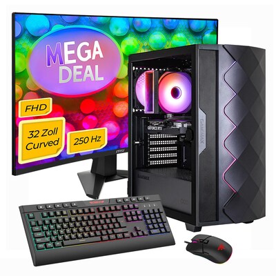 HYRICAN  GAMEMAX MegaDeal Diamond BK SET2697 7795 Ryzen 5 5500 16GB 1TB SSD RTX 5050 + MSI MAG 32C6X Curved Monitor 80cm (32″) | 04045643126973