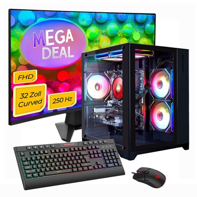 HYRICAN  GAMEMAX MegaDeal Infinity Mini BK SET2700 7796 Ryzen 7 5700X 16GB/1TB SSD RTX 5060Ti Win11 + MSI MAG 32C6X Curved Monitor 80cm (32″) | 04045643127000