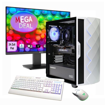 HYRICAN  GAMEMAX MegaDeal Diamond WT SET2701 7798 R7-5700X 16GB/1TB SSD RTX 5060 Win11 + MSI PRO MP2412 Monitor 60cm (24″) | 04045643127017