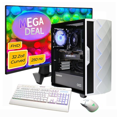HYRICAN  GAMEMAX MegaDeal Diamond WT SET2703 7798 R7-5700X 16GB/1TB SSD RTX 5060 Win11 + MSI MAG 32C6X Curved Monitor 80cm (32″) | 04045643127031