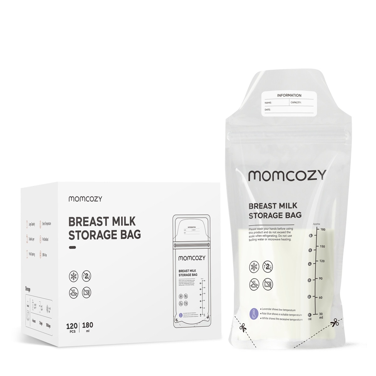 Momcozy 120 Einweg-Milchaufbewahrungsbeutel