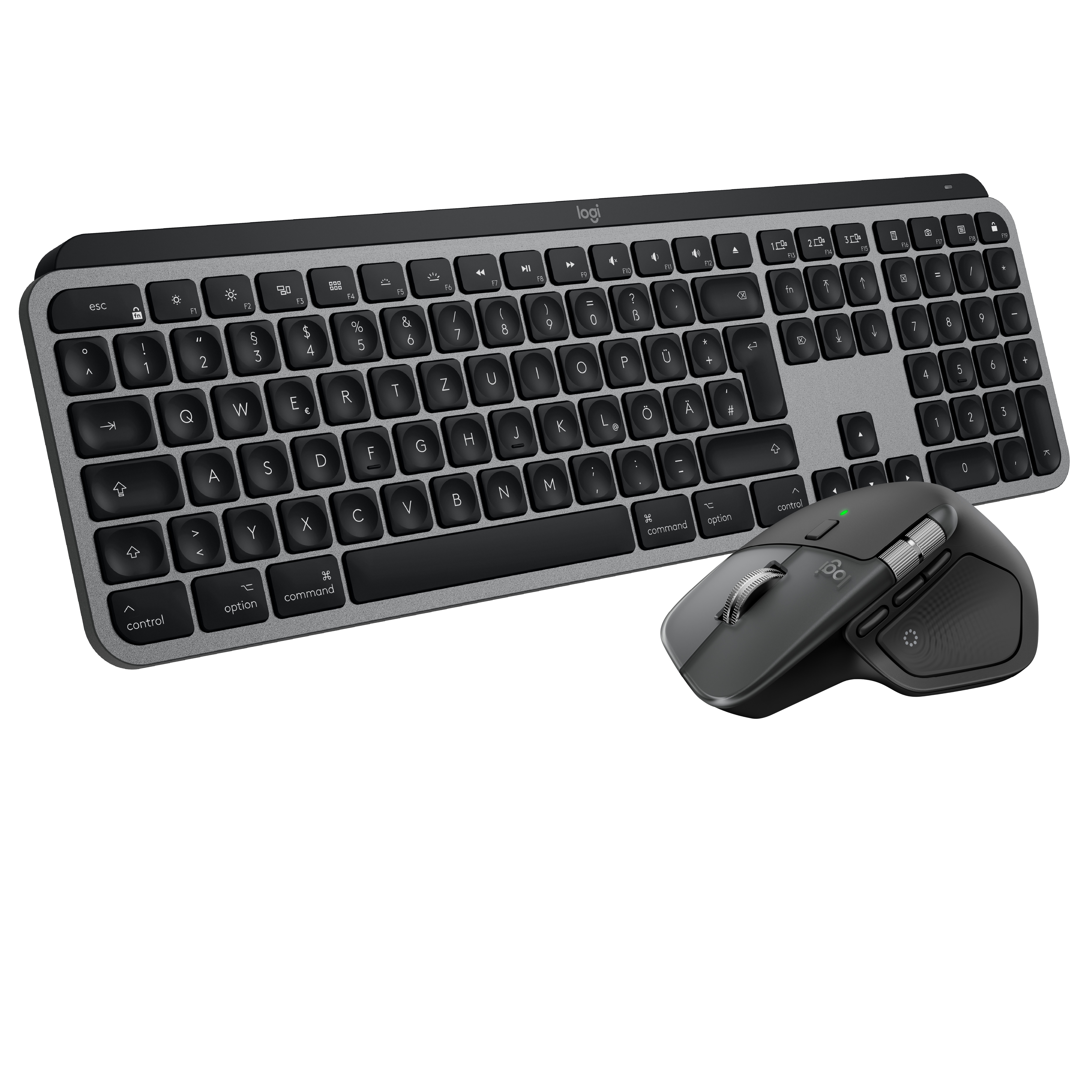 Logitech MX Keys S Combo (2026) für Mac Space Black/ Schwarz, Kabellose Maus-Tastaturkombination, Bluetooth, Logi Bolt, inkl. MX Master 4